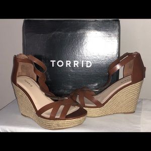 Torrid: Brown Faux Leather Wedge Sandal (12W)